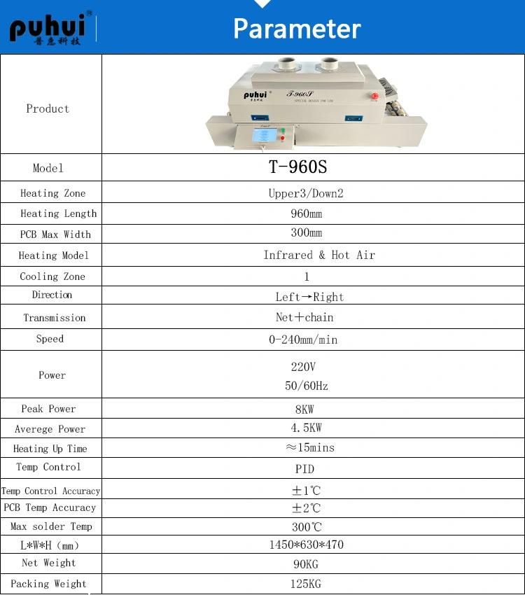 Puhui Factory Original Touch Screen SMT T-960s Benchtop LED New Light Source Reflow Oven