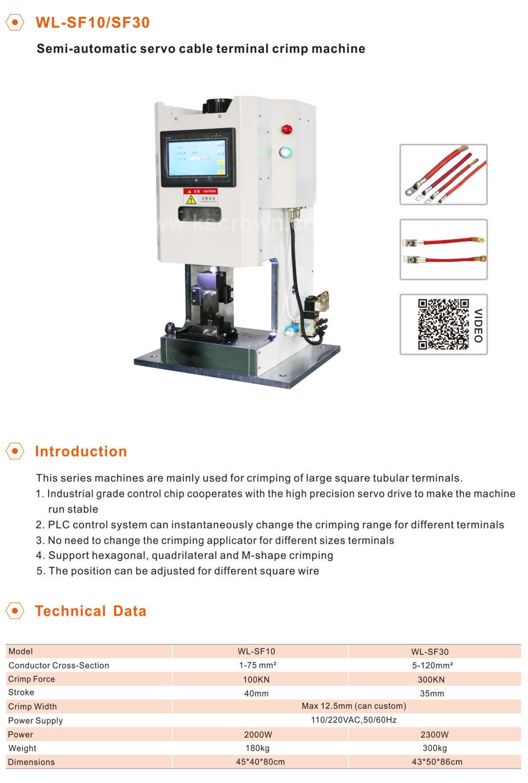 Wl-Sf10t Semi Automatic 10t 30t Crimping Force Hexagon Shape Applicator Servo Motor Terminal Crimping Machine