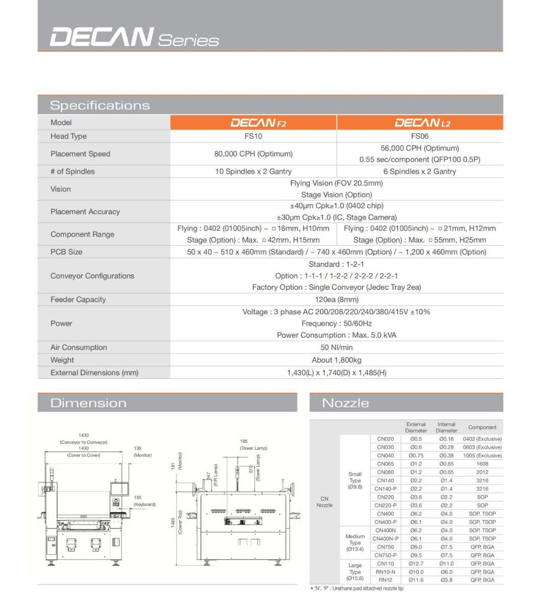 Samsung/Hanwha Decan F2 SMT Pick and Place Machine, Chip Mounter