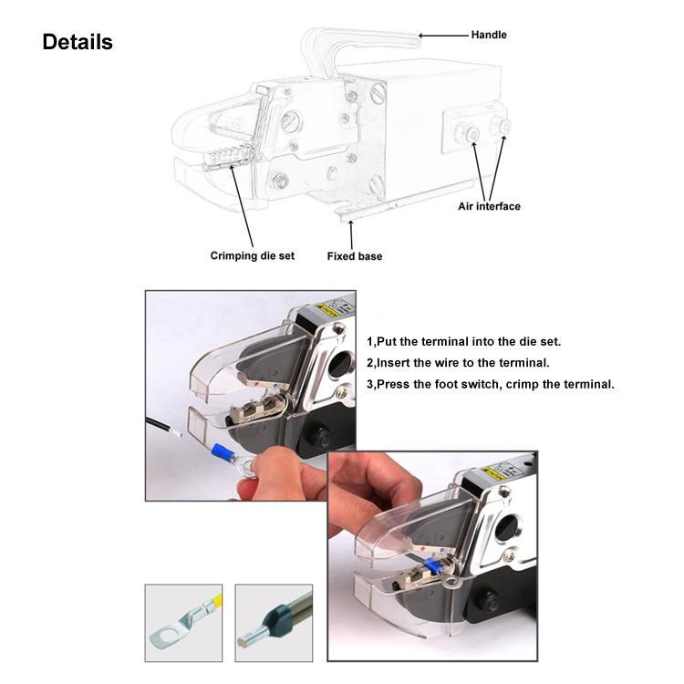 Replaceable Mold Handheld Pneumatic Bootlace Ferrules Terminal Crimping Machine