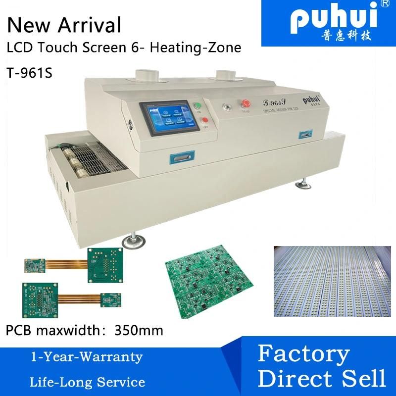 Puhui T961s Smart Touch Screen Conveyor Six Heating Zones LED Reflow Oven