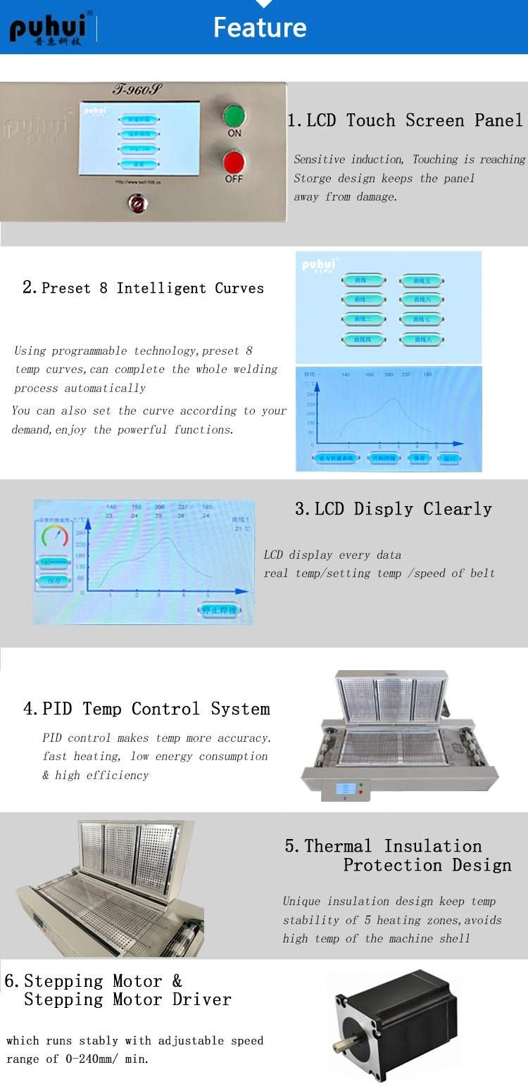 Puhui Factory Original Touch Screen SMT T-960s Benchtop LED New Light Source Reflow Oven