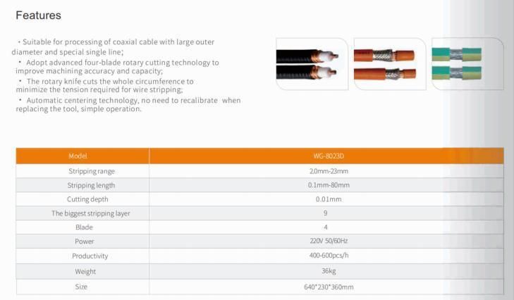 Coaxial Wire Cutting and Stripping Machine 2-23mm Wg-8023D