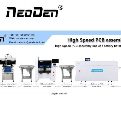 SMT Mounting Assembly Production Line with 8- Nozzle Head Chip Mounter+ Screen Printer+ 12-Heating Zone Reflow Soldering Oven, Automatic SMD Line